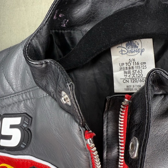 Disney Cars Lightning Mcqueen Leather Jacket Size 5/6 - Picture 3 of 3